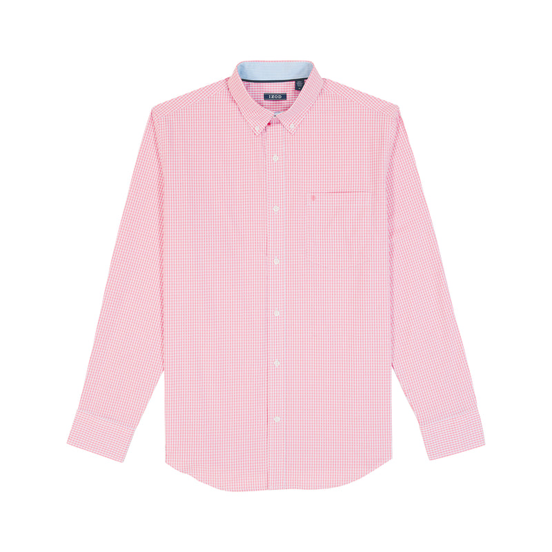 BIG AND TALL PERFORMANCE COMFORT LONG-SLEEVE PLAID BUTTON DOWN - PINK CARNATION