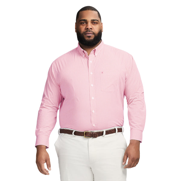 BIG AND TALL PERFORMANCE COMFORT LONG-SLEEVE PLAID BUTTON DOWN - PINK CARNATION