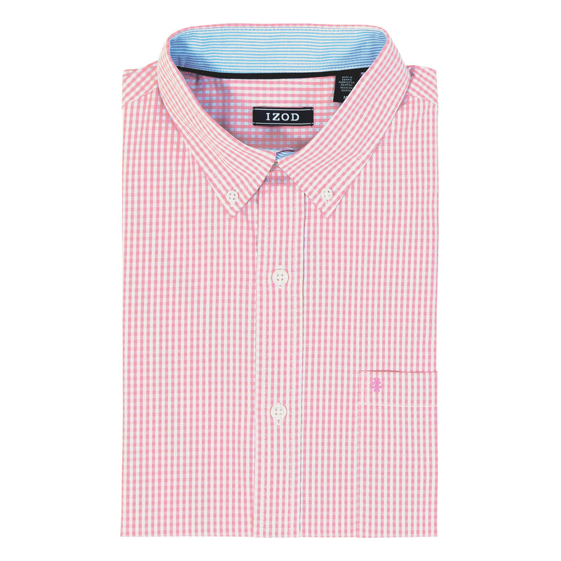 BIG AND TALL PERFORMANCE COMFORT LONG-SLEEVE PLAID BUTTON DOWN - PINK CARNATION