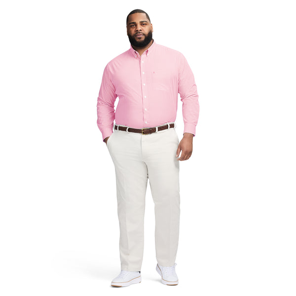 BIG AND TALL PERFORMANCE COMFORT LONG-SLEEVE PLAID BUTTON DOWN - PINK CARNATION