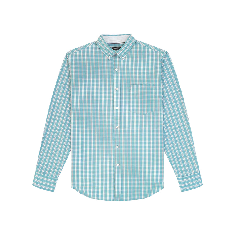 PERFORMANCE COMFORT LONG-SLEEVE PLAID BUTTON DOWN SHIRT - ADRIATIC BLUE