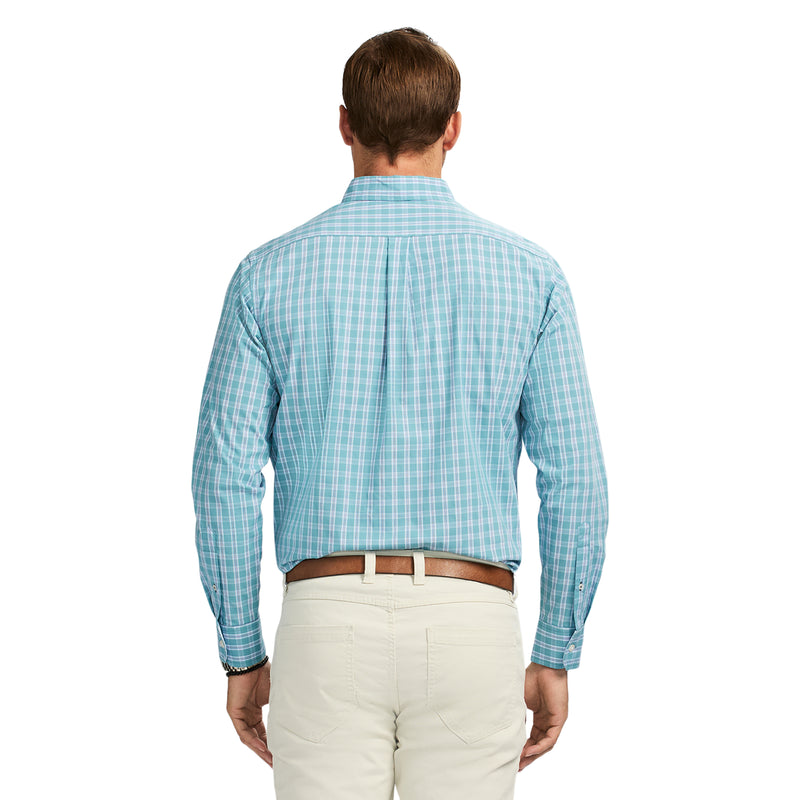 PERFORMANCE COMFORT LONG-SLEEVE PLAID BUTTON DOWN SHIRT - ADRIATIC BLUE