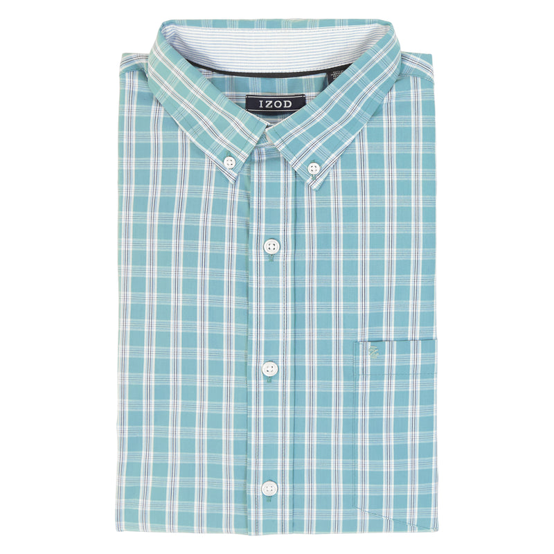 PERFORMANCE COMFORT LONG-SLEEVE PLAID BUTTON DOWN SHIRT - ADRIATIC BLUE