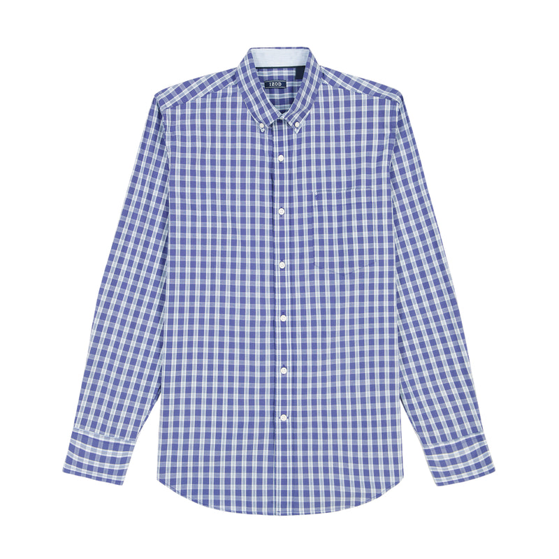 PERFORMANCE COMFORT LONG SLEEVE PLAID BUTTON DOWN SHIRT - SKIPPER BLUE