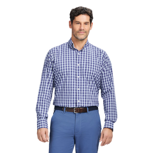 PERFORMANCE COMFORT LONG SLEEVE PLAID BUTTON DOWN SHIRT - SKIPPER BLUE