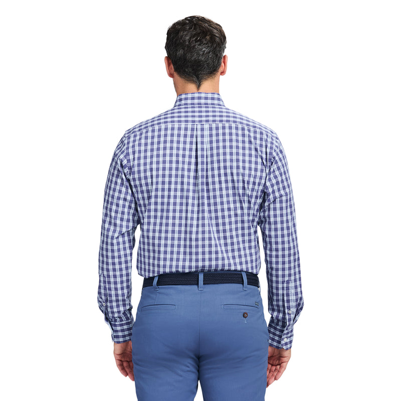 PERFORMANCE COMFORT LONG SLEEVE PLAID BUTTON DOWN SHIRT - SKIPPER BLUE
