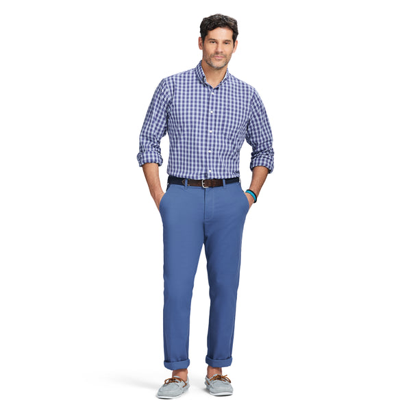 PERFORMANCE COMFORT LONG SLEEVE PLAID BUTTON DOWN SHIRT - SKIPPER BLUE