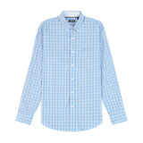 PERFORMANCE COMFORT LONG SLEEVE PLAID BUTTON DOWN SHIRT - AZURINE BLUE