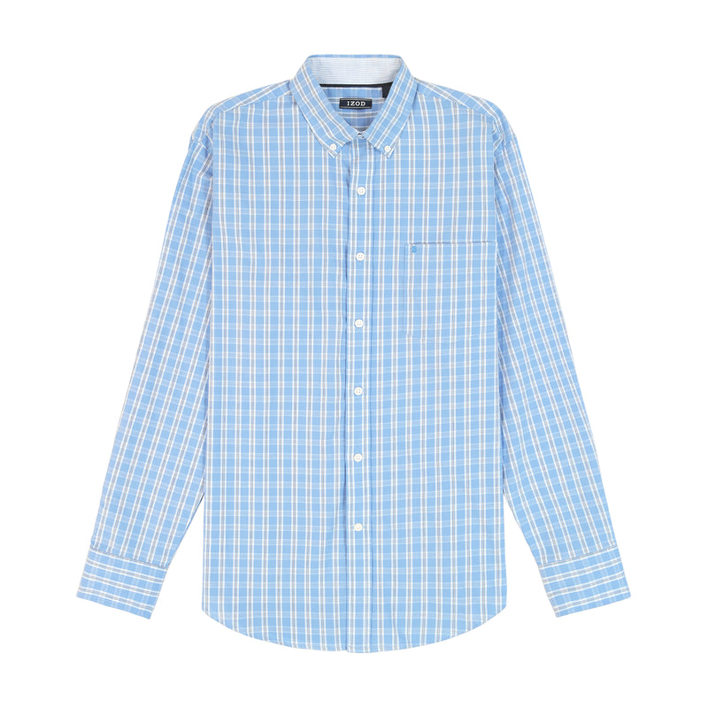 PERFORMANCE COMFORT LONG SLEEVE PLAID BUTTON DOWN SHIRT - AZURINE BLUE