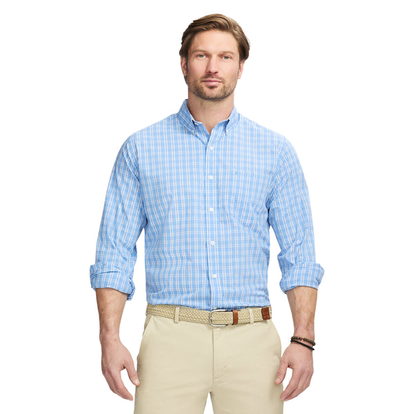 PERFORMANCE COMFORT LONG SLEEVE PLAID BUTTON DOWN SHIRT - AZURINE BLUE