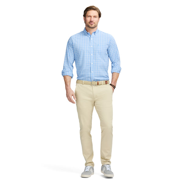 PERFORMANCE COMFORT LONG SLEEVE PLAID BUTTON DOWN SHIRT - AZURINE BLUE