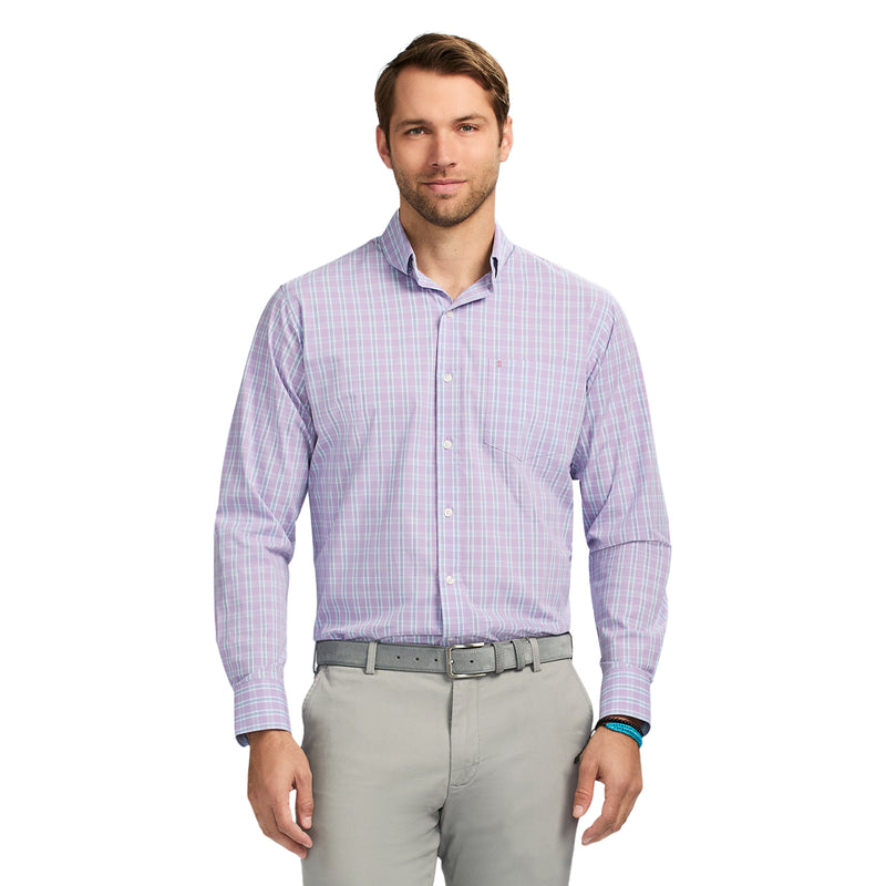 PERFORMANCE COMFORT LONG-SLEEVE PLAID BUTTON DOWN SHIRT - VIOLA