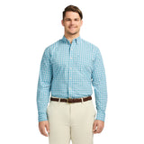 BIG & TALL PERFORMANCE COMFORT LONG SLEEVE PLAID BUTTON DOWN SHIRT - ADRIATIC BLUE