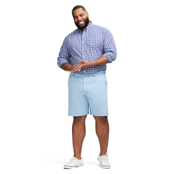 BIG & TALL PERFORMANCE COMFORT LONG SLEEVE PLAID BUTTON DOWN SHIRT - SKIPPER BLUE