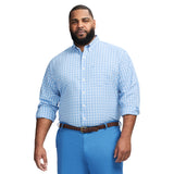 BIG & TALL PERFORMANCE COMFORT LONG SLEEVE PLAID BUTTON DOWN SHIRT - AZURINE BLUE