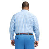 BIG & TALL PERFORMANCE COMFORT LONG SLEEVE PLAID BUTTON DOWN SHIRT - AZURINE BLUE