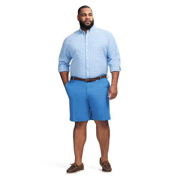 BIG & TALL PERFORMANCE COMFORT LONG SLEEVE PLAID BUTTON DOWN SHIRT - AZURINE BLUE