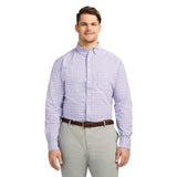 BIG & TALL PERFORMANCE COMFORT LONG SLEEVE PLAID BUTTON DOWN SHIRT - VIOLA