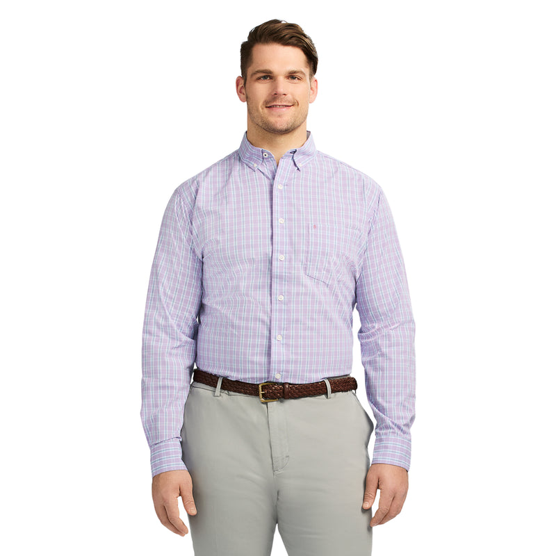 BIG AND TALL PERFORMANCE COMFORT LONG-SLEEVE PLAID BUTTON DOWN - VIOLA