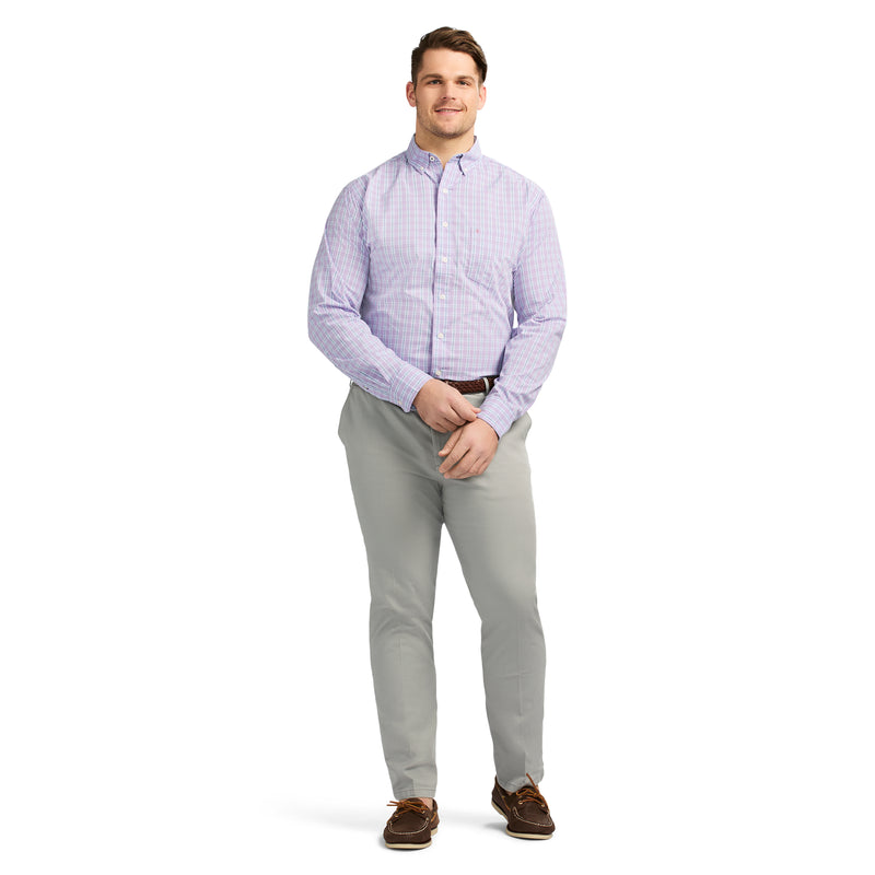 BIG AND TALL PERFORMANCE COMFORT LONG-SLEEVE PLAID BUTTON DOWN - VIOLA