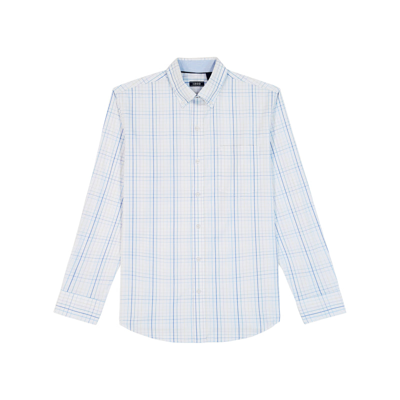 PERFORMANCE COMFORT LONG SLEEVE PLAID BUTTON DOWN SHIRT - BRIGHT WHITE