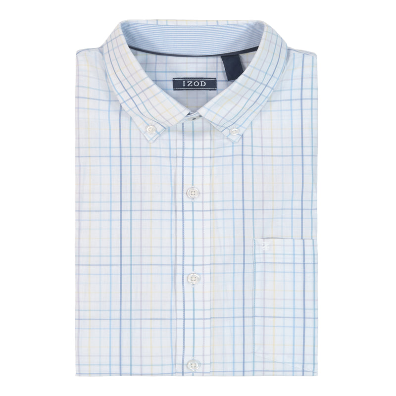 PERFORMANCE COMFORT LONG SLEEVE PLAID BUTTON DOWN SHIRT - BRIGHT WHITE