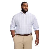 BIG & TALL PERFORMANCE COMFORT LONG SLEEVE PLAID BUTTON DOWN SHIRT - BRIGHT WHITE