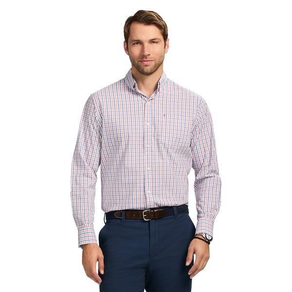 PERFORMANCE COMFORT LONG SLEEVE PLAID BUTTON DOWN SHIRT - HOLLY BERRY