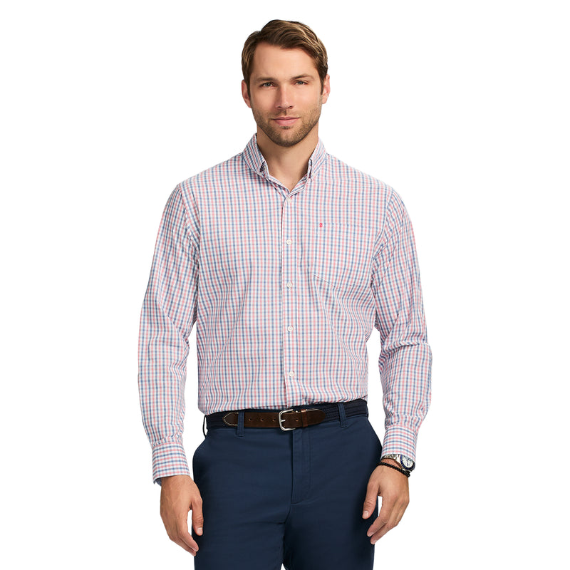 PERFORMANCE COMFORT LONG SLEEVE PLAID BUTTON DOWN SHIRT - HOLLY BERRY