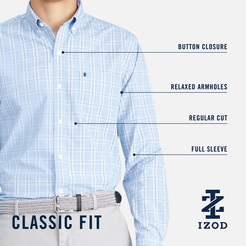 PERFORMANCE COMFORT LONG-SLEEVE PLAID BUTTON DOWN SHIRT - CRYSTAL BLUE