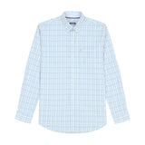 BIG & TALL PERFORMANCE COMFORT LONG SLEEVE PLAID BUTTON DOWN SHIRT - CRYSTAL BLUE