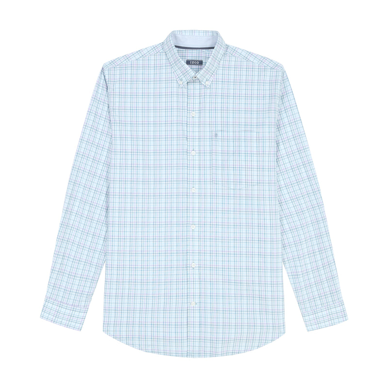 BIG AND TALL PERFORMANCE COMFORT LONG-SLEEVE PLAID BUTTON DOWN - CRYSTAL BLUE