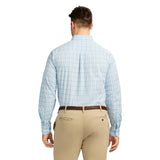 BIG & TALL PERFORMANCE COMFORT LONG SLEEVE PLAID BUTTON DOWN SHIRT - CRYSTAL BLUE