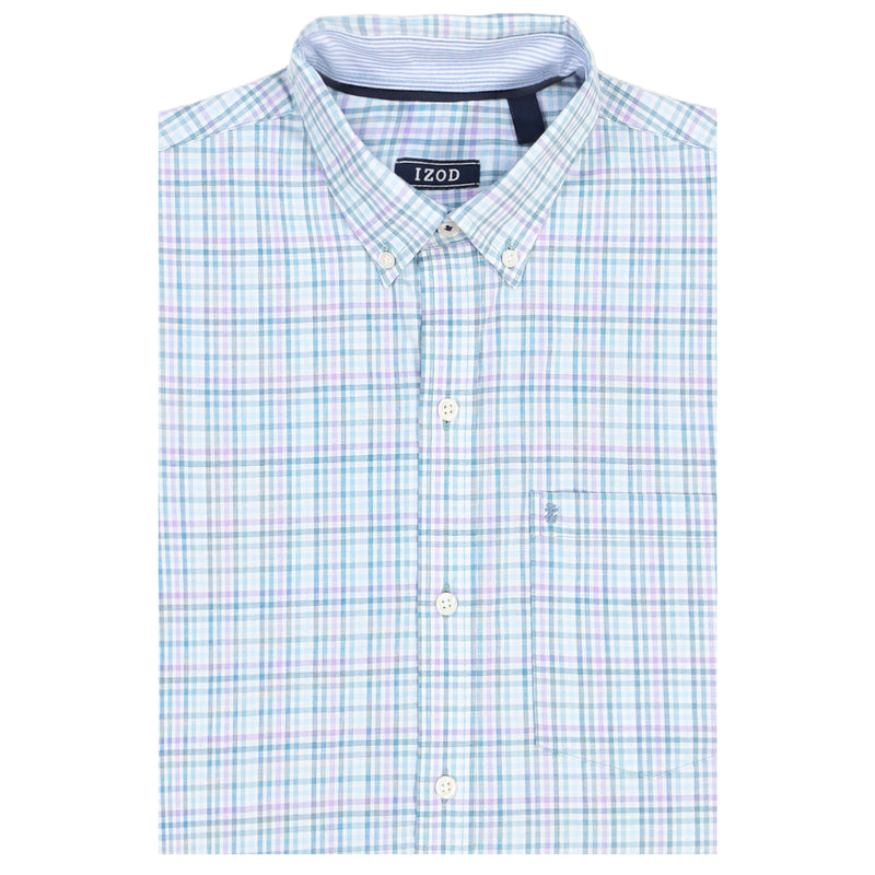 BIG AND TALL PERFORMANCE COMFORT LONG-SLEEVE PLAID BUTTON DOWN - CRYSTAL BLUE