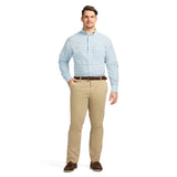 BIG & TALL PERFORMANCE COMFORT LONG SLEEVE PLAID BUTTON DOWN SHIRT - CRYSTAL BLUE