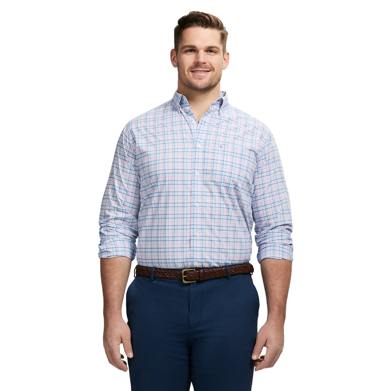 BIG AND TALL PERFORMANCE COMFORT LONG-SLEEVE PLAID BUTTON DOWN - FAIRY TALE