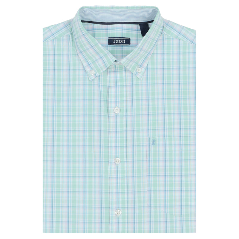 PERFORMANCE COMFORT LONG SLEEVE PLAID BUTTON DOWN SHIRT - BIRDS EGG GREEN