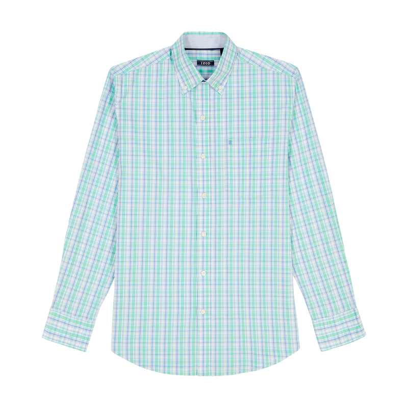 PERFORMANCE COMFORT LONG SLEEVE PLAID BUTTON DOWN SHIRT - BIRDS EGG GREEN