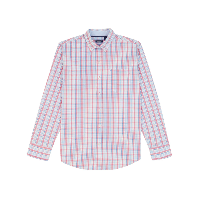 PERFORMANCE COMFORT LONG SLEEVE PLAID BUTTON DOWN SHIRT - MAUVEGLOW