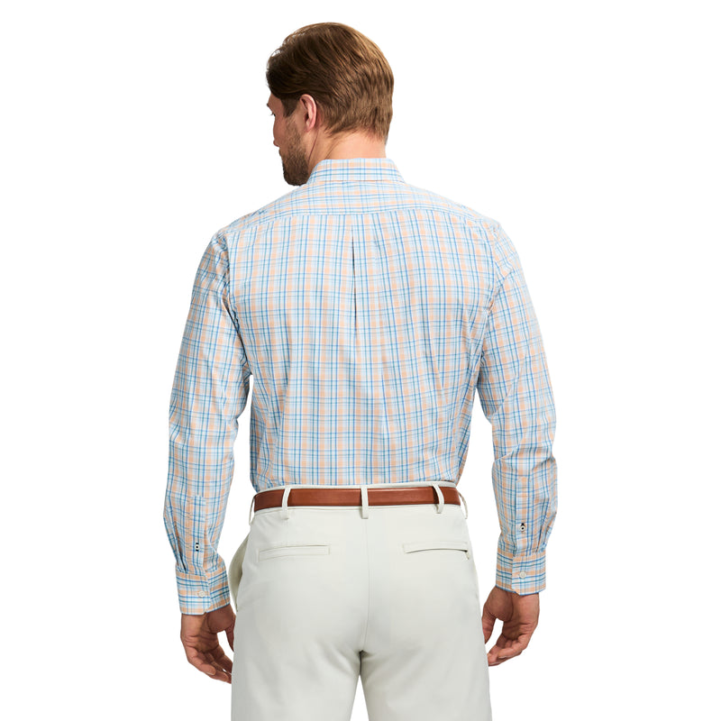 PERFORMANCE COMFORT LONG SLEEVE PLAID BUTTON DOWN SHIRT - ALMOND CREAM