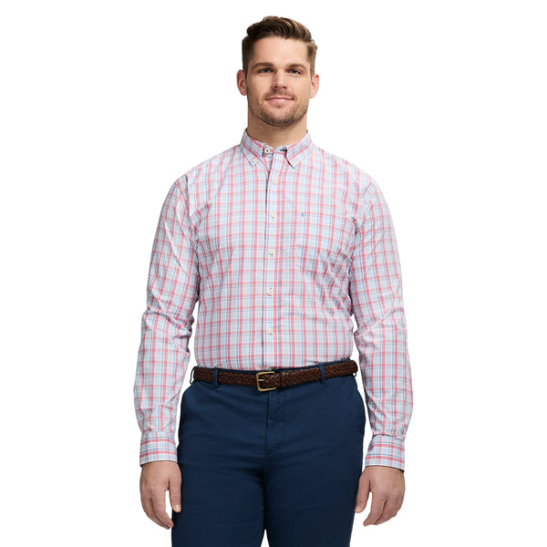 BIG AND TALL PERFORMANCE COMFORT LONG SLEEVE PLAID BUTTON DOWN - MAUVEGLOW