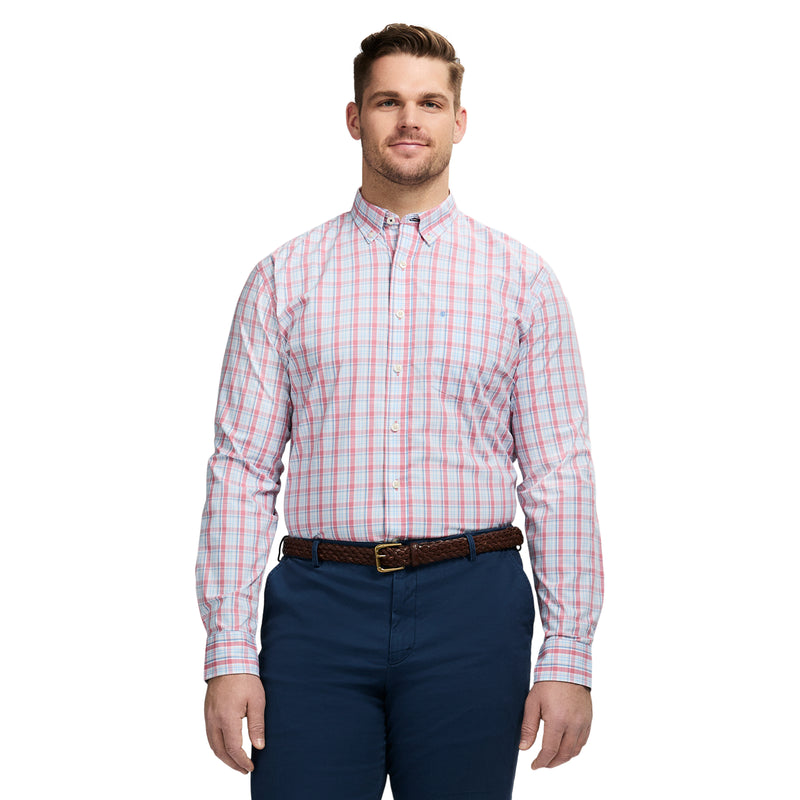 BIG AND TALL PERFORMANCE COMFORT LONG SLEEVE PLAID BUTTON DOWN - MAUVEGLOW