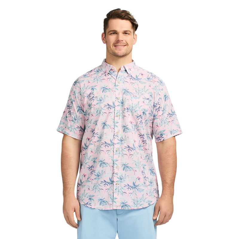 BIG & TALL DOCKSIDE PRINTED CHAMBRAY SHORT SLEEVE BUTTON DOWN SHIRT - NOSEGAY