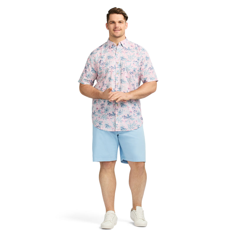 BIG & TALL DOCKSIDE PRINTED CHAMBRAY SHORT SLEEVE BUTTON DOWN SHIRT - NOSEGAY