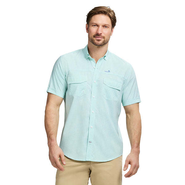 SUNSHIELD PERFORMANCE SHORT SLEEVE GINGHAM SHIRT - POOL BLUE
