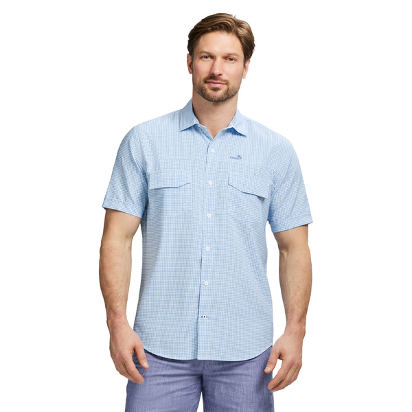 SUNSHIELD PERFORMANCE SHORT SLEEVE GINGHAM SHIRT - AZURE BLUE