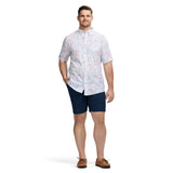 BIG & TALL DOCKSIDE SHORT SLEEVE CHAMBRAY PRINTED SHIRT - BRIGHT WHITE