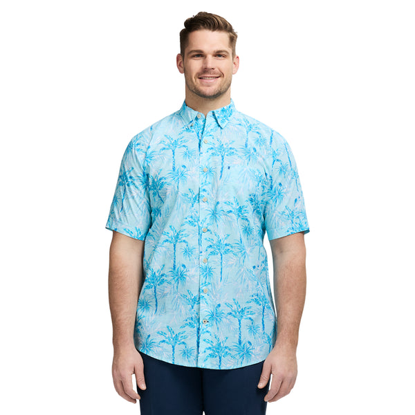 BIG & TALL DOCKSIDE PRINTED CHAMBRAY SHORT SLEEVE BUTTON DOWN SHIRT - ATOMIZER