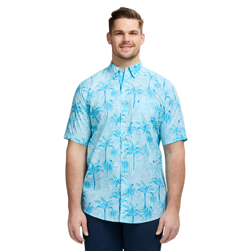 BIG & TALL DOCKSIDE PRINTED CHAMBRAY SHORT SLEEVE BUTTON DOWN SHIRT - ATOMIZER