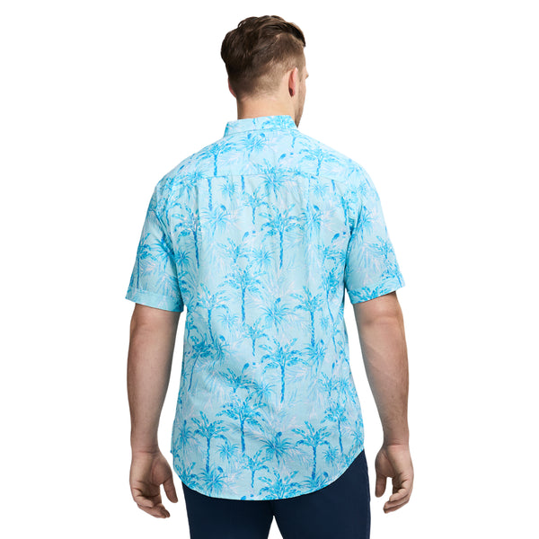 BIG & TALL DOCKSIDE PRINTED CHAMBRAY SHORT SLEEVE BUTTON DOWN SHIRT - ATOMIZER